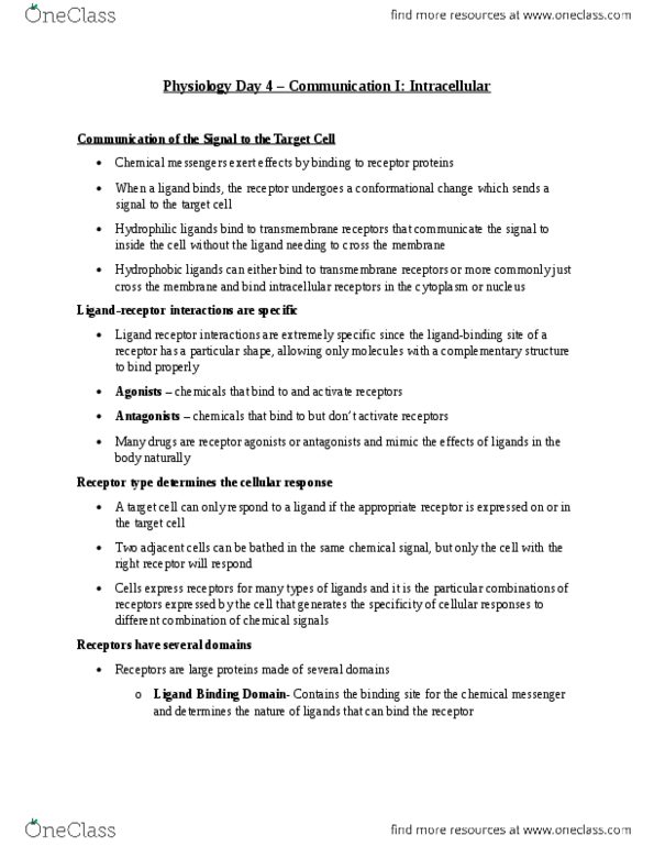 BIO120H1 Lecture Notes - Lecture 4: Signal Transduction, Membrane Potential, Opiate thumbnail