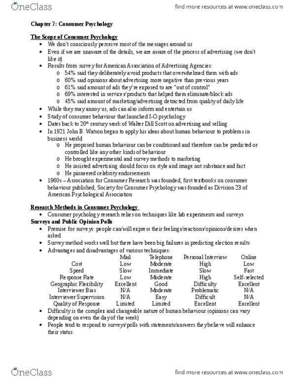 Psychology 2990A/B Chapter Notes - Chapter 7: Polo Shirt, Rorschach Test, Consumer Behaviour thumbnail