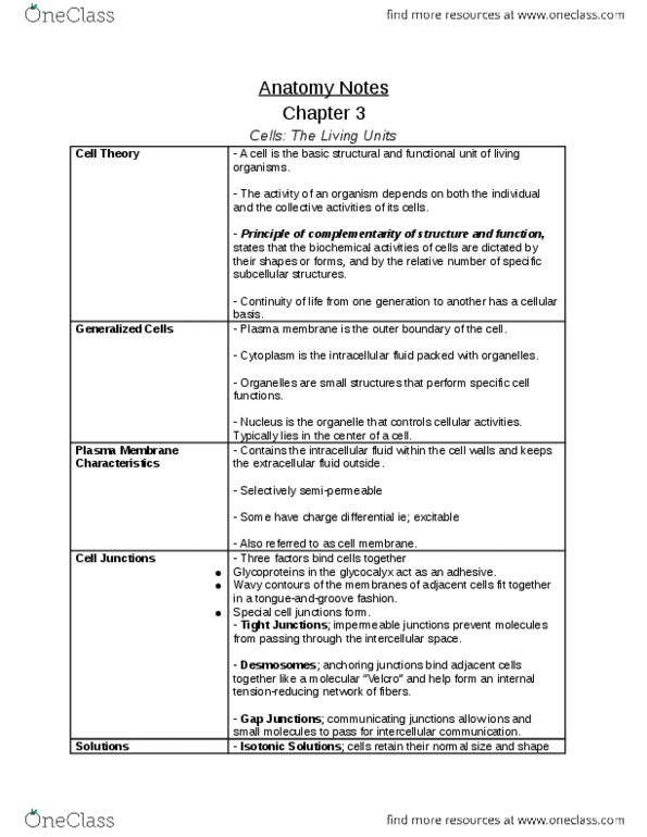 PHED-1506EL Chapter Notes - Chapter 3: Lipid Bilayer, Facilitated Diffusion, Fluid Compartments thumbnail