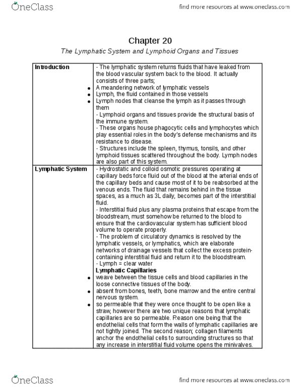 PHED-1507EL Chapter Notes - Chapter 20: Extracellular Fluid, T Cell, The Fluid thumbnail