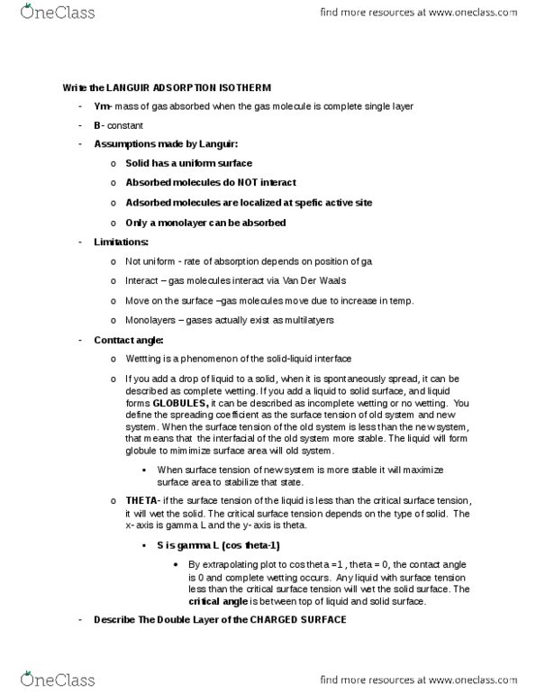 PHC320H1 Lecture Notes - Lecture 9: Contact Angle, Surface Tension, Monolayer thumbnail