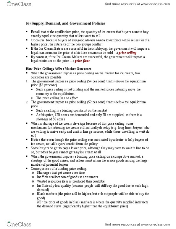 ECON 1B03 Chapter Notes - Chapter 6: Price Ceiling, Price Floor, Economic Equilibrium thumbnail