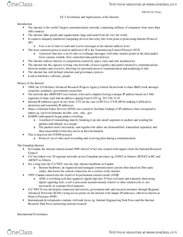 ITM 350 Chapter Notes - Chapter 3: Post Office Protocol, Simple Mail Transfer Protocol, Internet Message Access Protocol thumbnail