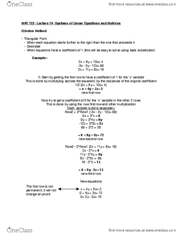 MAT 122 Lecture 14: Systems of Linear Equations and Matrices thumbnail