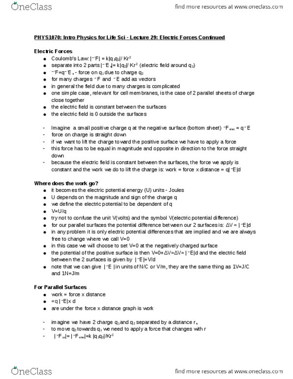 PHYS 1070 Lecture Notes - Lecture 29: Electric Potential Energy, Electric Potential, Electric Field thumbnail