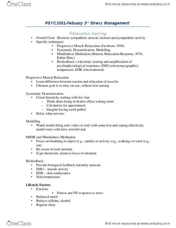 PSYC 2301 Lecture Notes - Lecture 7: Electromyography, Relaxation Technique, Biofeedback thumbnail