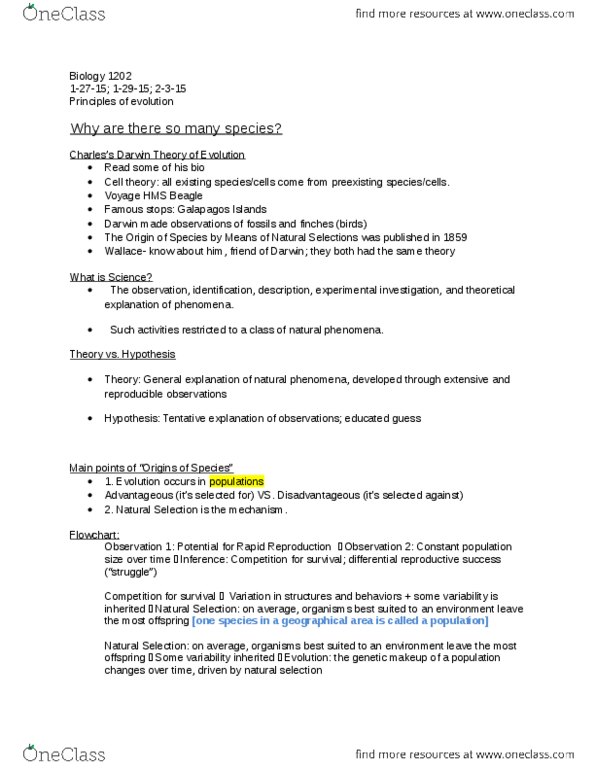 BIOL 1202 Lecture Notes - Lecture 6: Divergent Evolution, Cell Theory, Directional Selection thumbnail