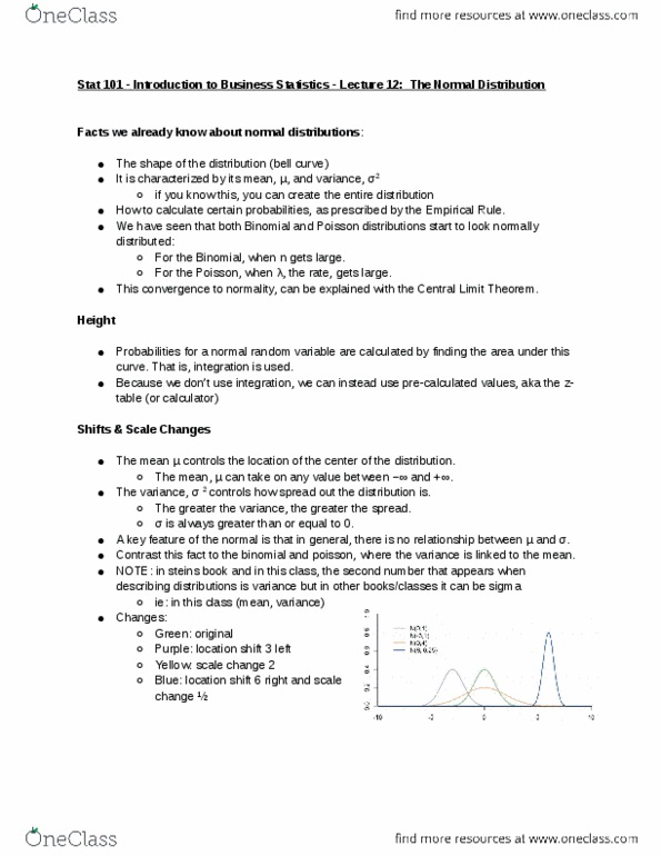 STAT 101 Lecture Notes - Lecture 12: Central Limit Theorem, Random Variable, Standard Deviation thumbnail