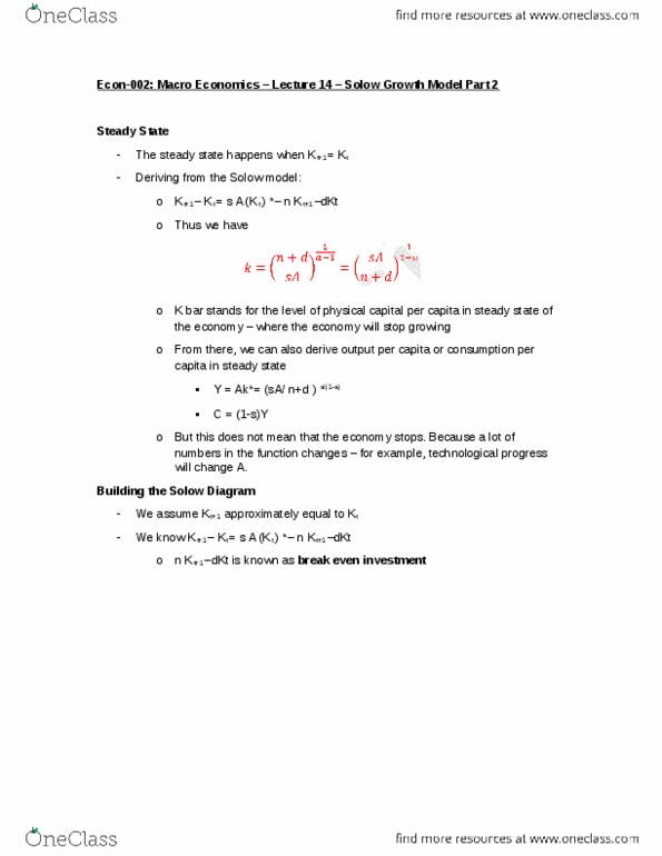 ECON 002 Lecture Notes - Lecture 14: Solow–Swan Model thumbnail