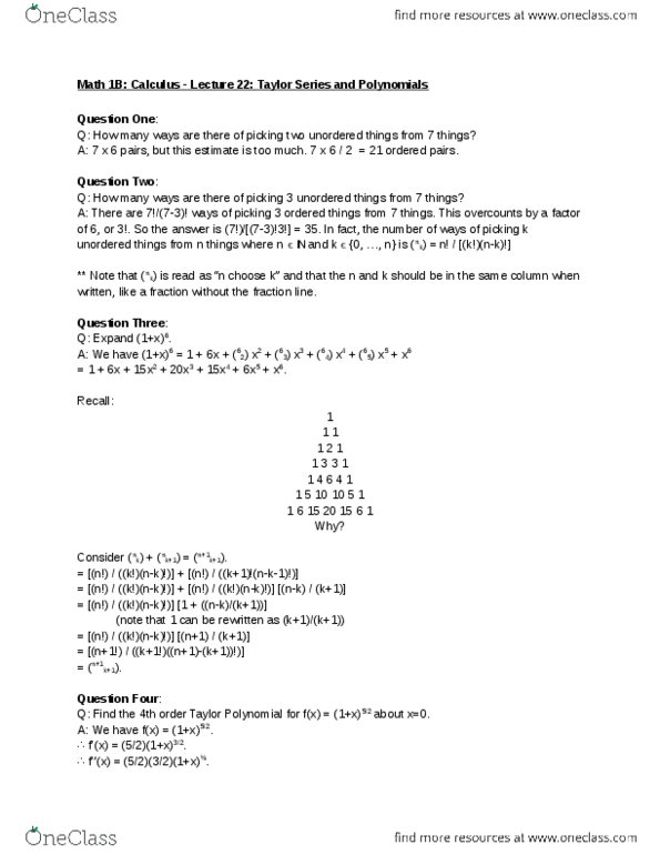 MATH 1B Lecture Notes - Lecture 22: Taylor Series, Tachykinin Receptor 1 thumbnail