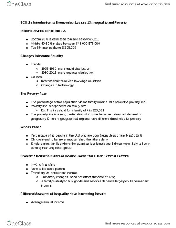 ECON 1 Lecture Notes - Lecture 13: List Of Countries By Income Equality, Single Parent, Working Poor thumbnail