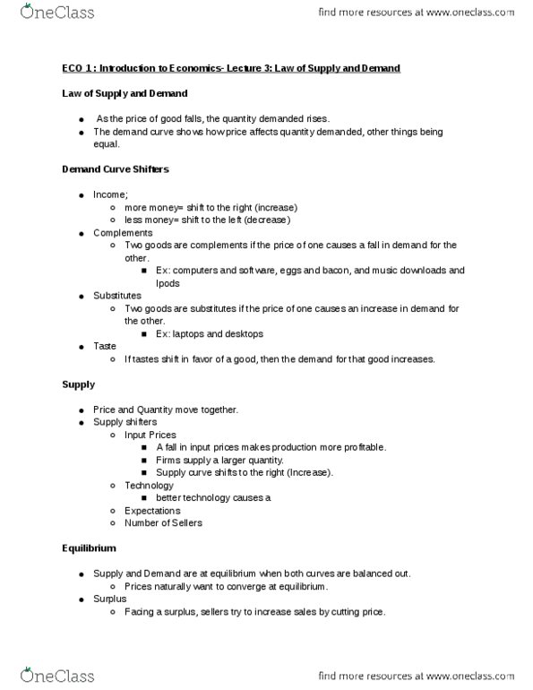 ECON 1 Lecture Notes - Lecture 3: Demand Curve, Bacon thumbnail