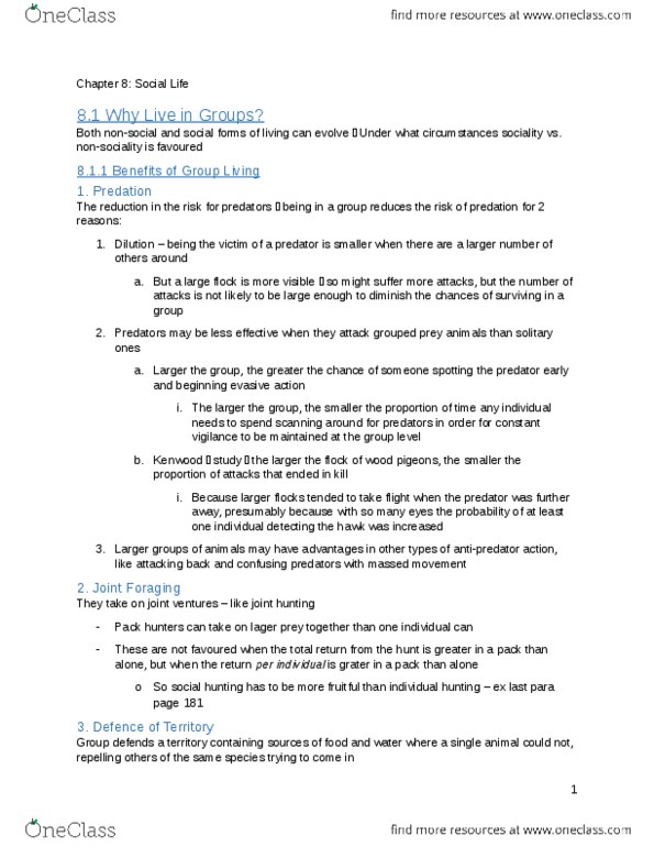 PSYC 385 Chapter Notes - Chapter 8: Egalitarianism, Neocortex, Evolutionarily Stable Strategy thumbnail