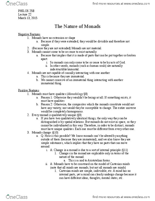 PHILOS 25B Lecture Notes - Lecture 22: Apperception, Monadology thumbnail