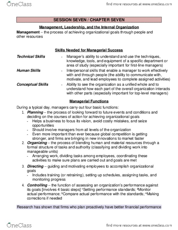 ADM 1100 Chapter Notes - Chapter 7: Project Management, Transformational Leadership, Swot Analysis thumbnail