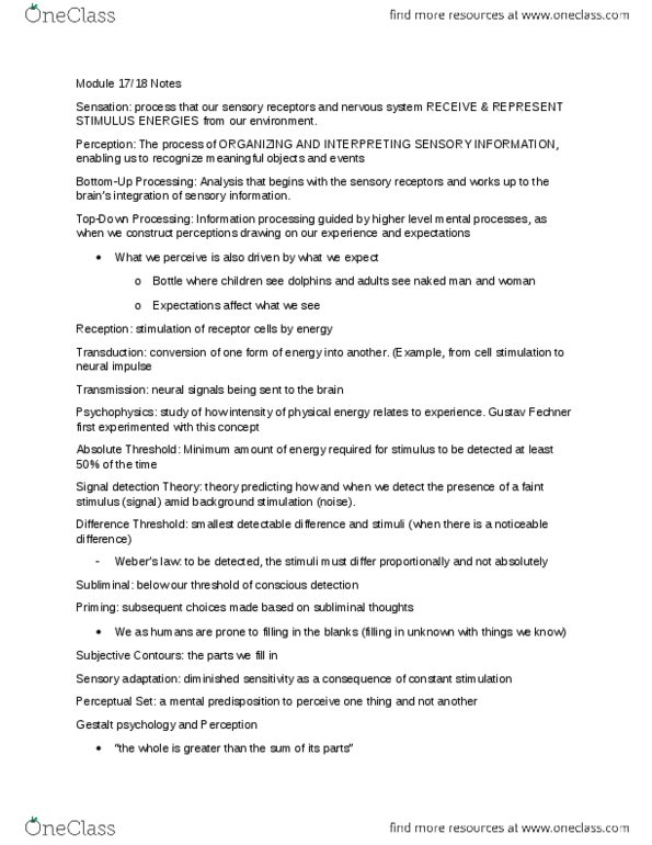 PSYC 1000 Lecture Notes - Lecture 17: Temporal Lobe, Subjective Constancy, Outline Of Object Recognition thumbnail