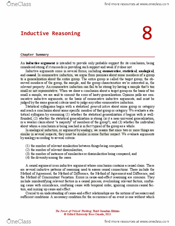 MODR 1760 Lecture Notes - Lecture 8: Sampling Bias, Enumerative Induction, Statistical Syllogism thumbnail