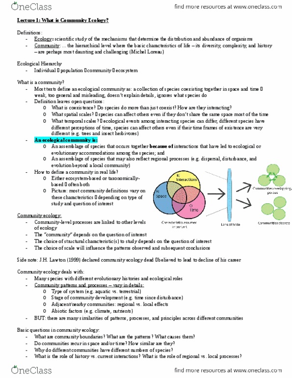 Biology 3445F Lecture Notes - Lecture 1: Biogeography, Species Richness, E.G. Time thumbnail