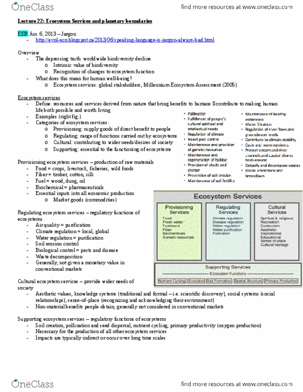 Biology 3445F Lecture Notes - Lecture 22: Ecosystem Services, Planetary Boundaries, Primary Production thumbnail