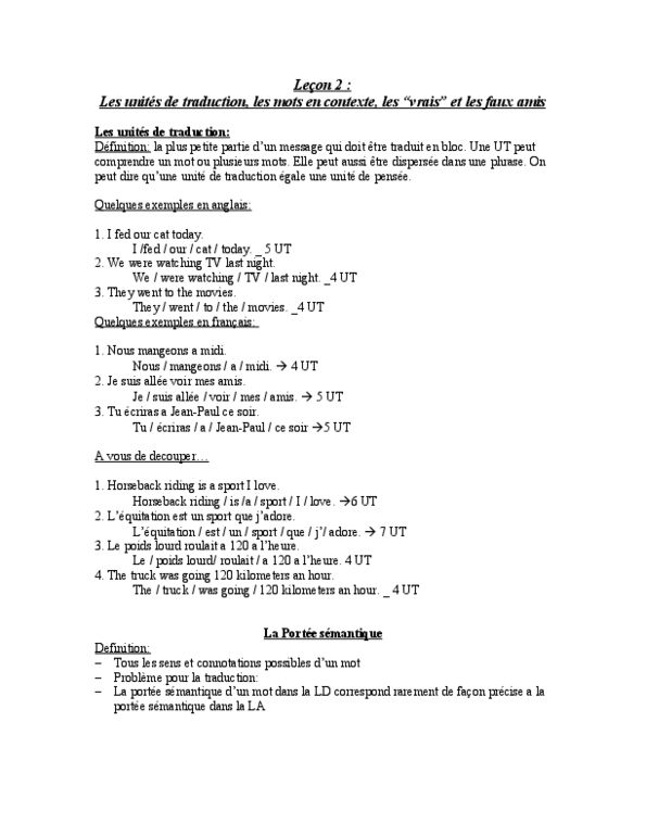 FREN 2500 Lecture : Leçon 2 - Les Unités de Traduction, Les Mots En Contexte, Les Vrais et les Faux Amis thumbnail