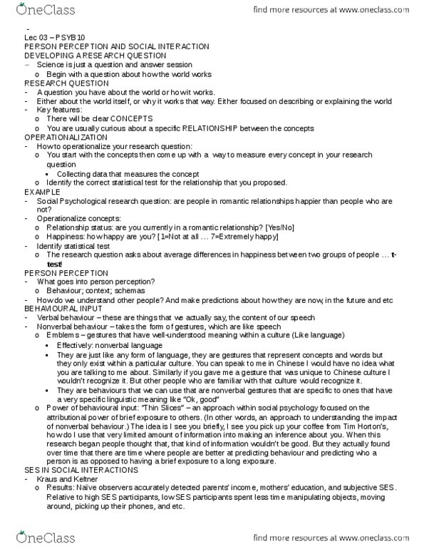 PSYB10H3 Lecture Notes - Lecture 3: Impression Formation, Tachycardia, Horse Length thumbnail