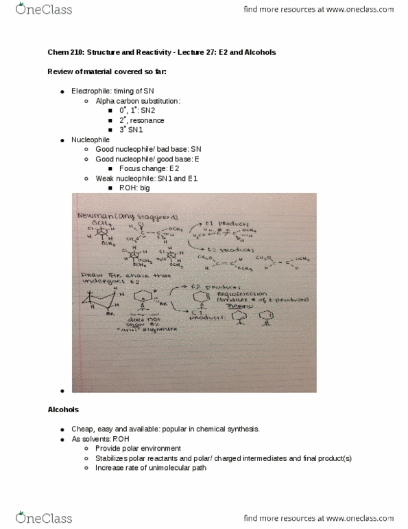 CHEM 210 Lecture Notes - Lecture 27: Molecularity, Solvolysis, Leaving Group thumbnail