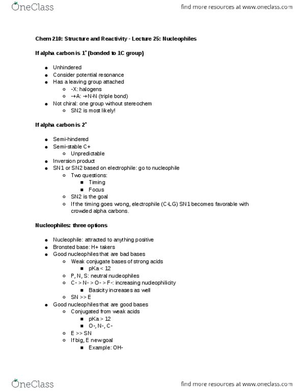 CHEM 210 Lecture Notes - Lecture 25: Acid Dissociation Constant, Alpha And Beta Carbon, Electrophile thumbnail
