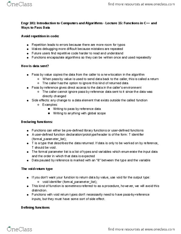 ENGR 101 Lecture Notes - Lecture 15: C Standard Library, Data Element thumbnail