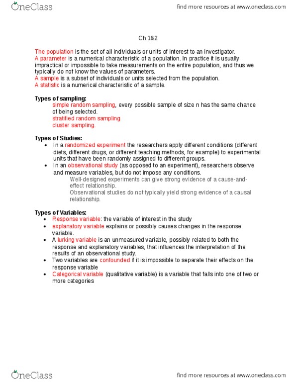 STAT 2040 Lecture Notes - Lecture 2: Confounding, Categorical Variable, Dependent And Independent Variables thumbnail