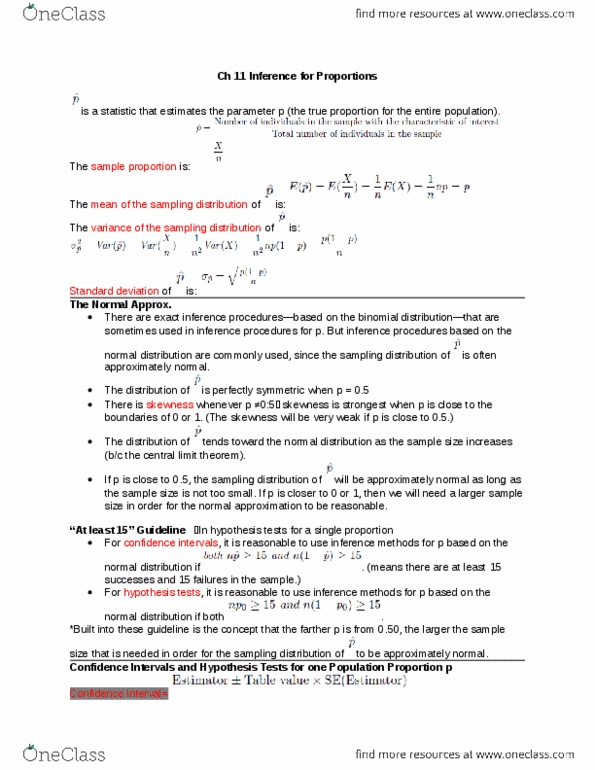 STAT 2040 Lecture Notes - Lecture 11: Continuity Correction, Type I And Type Ii Errors, Null Hypothesis thumbnail