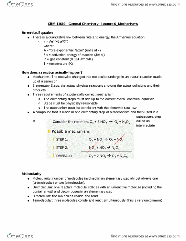 CHM 11600 Lecture Notes - Lecture 6: Stoichiometry, Rate-Determining Step, Pre-Exponential Factor thumbnail