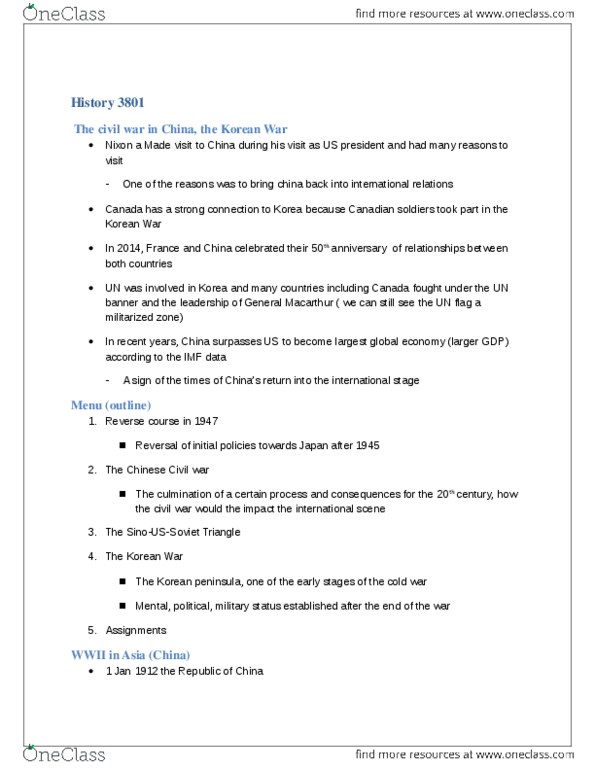 HIST 3801 Lecture Notes - Lecture 4: Battle Of Inchon, Peaceful Coexistence, Nikita Khrushchev thumbnail