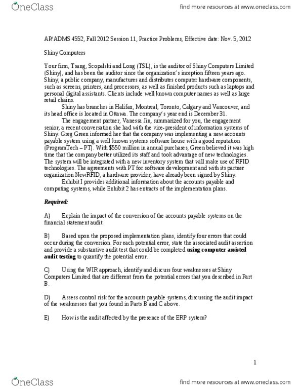 ADMS 4552 Chapter Notes - Chapter 11: Internal Control, Perpetual Inventory, Financial Audit thumbnail