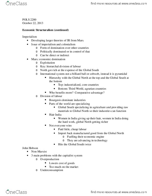 POLS 2200 Lecture Notes - Lecture 12: Underconsumption, Overproduction thumbnail
