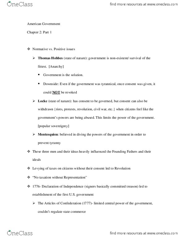 POLS 1101 Lecture Notes - Lecture 2: Montesquieu thumbnail