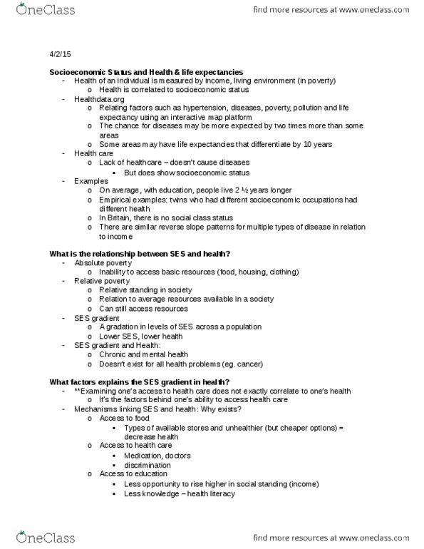 SOCI 40 Lecture Notes - Lecture 2: Universal Health Care, Health Literacy, Health Education thumbnail