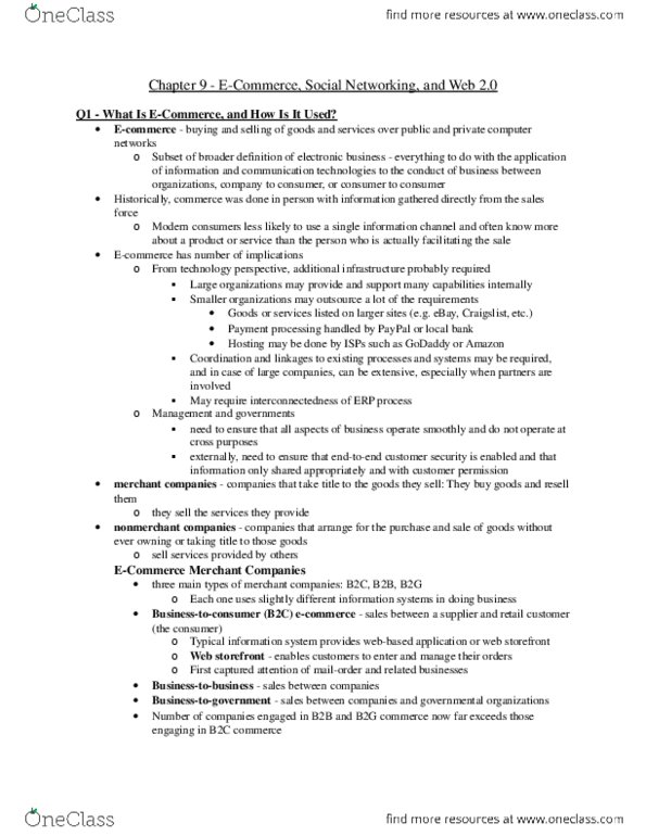 BUS 237 Chapter Notes - Chapter 9: Web 2.0, Linkedin, Thestreet.Com thumbnail