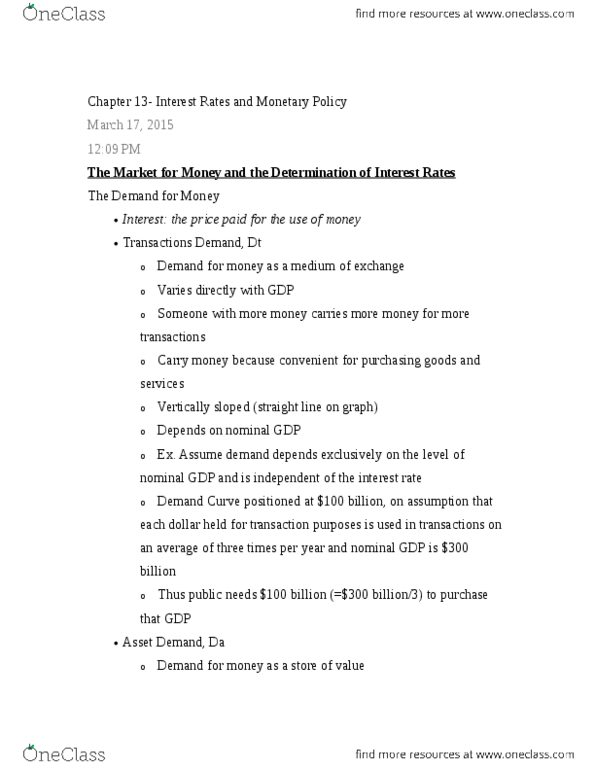 ECON 1020 Lecture Notes - Lecture 13: United States Treasury Security, Money Supply, Inverse Relation thumbnail