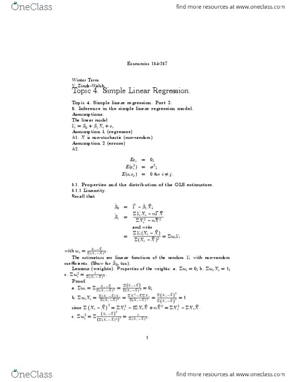 ECON 257D2 Lecture Notes - Lecture 6: Regression Analysis, Round-Off Error, Analysis Of Variance thumbnail