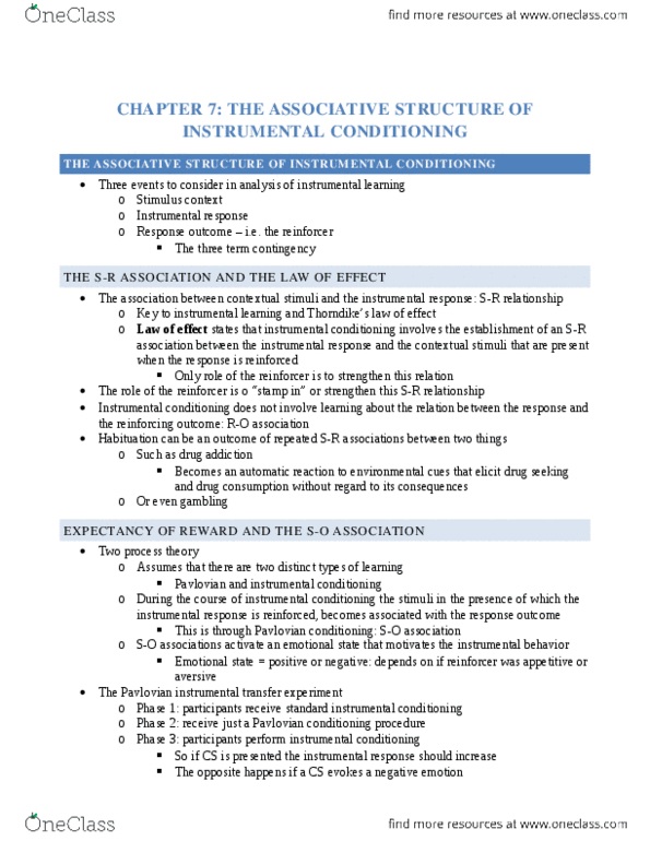 PSYC 2330 Chapter Notes - Chapter 7: Conditioned Taste Aversion, Classical Conditioning, Demand Curve thumbnail