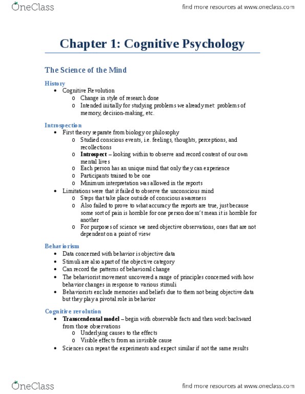 PSYC 2650 Chapter Notes - Chapter 1: Cognitive Revolution, Behaviorism, Cognitive Neuroscience thumbnail