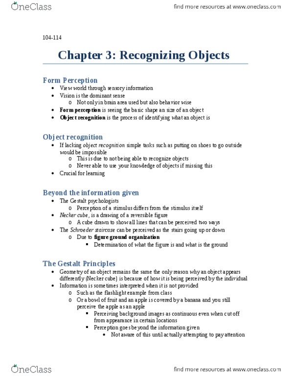 PSYC 2650 Chapter Notes - Chapter 3: Mental Rotation, Necker Cube, Agnosia thumbnail