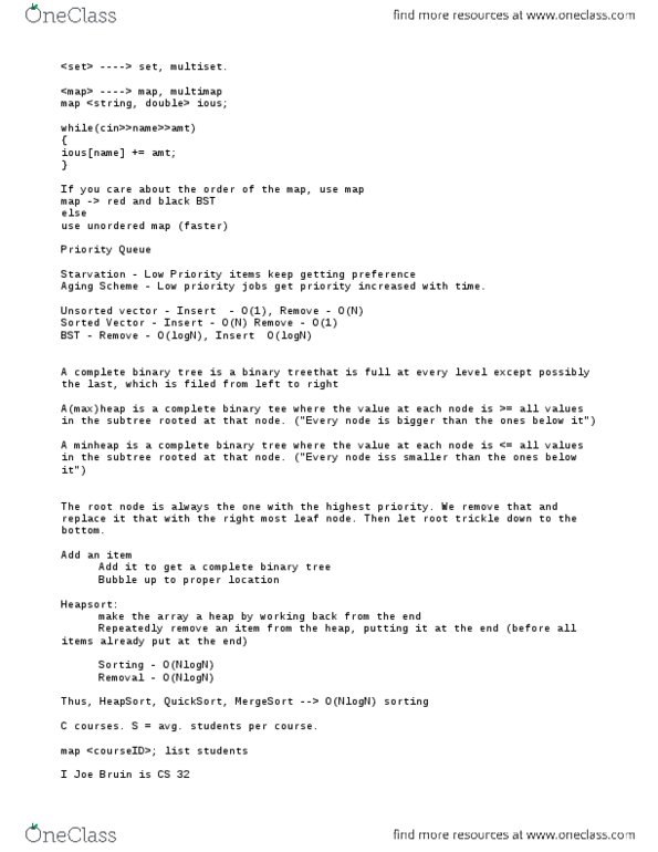 COM SCI 32 Lecture Notes - Lecture 15: Binary Tree, Priority Queue, Multimap thumbnail