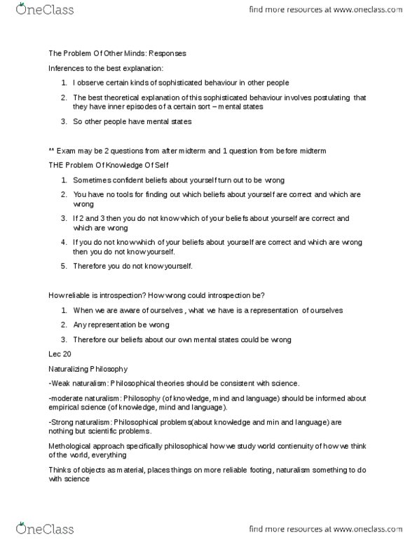 PHIL 2250 Lecture Notes - Lecture 24: Problem Of Other Minds, Naturalized Epistemology, Scientific Method thumbnail