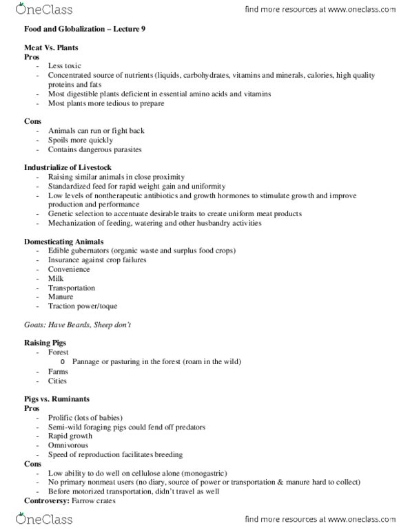 GGR287H5 Lecture Notes - Lecture 9: Omnivore, Monogastric thumbnail