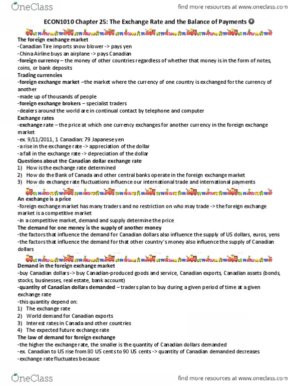 ECON 1010 Chapter Notes - Chapter 25: Foreign Exchange Market, Snow Blower, Canadian Dollar thumbnail