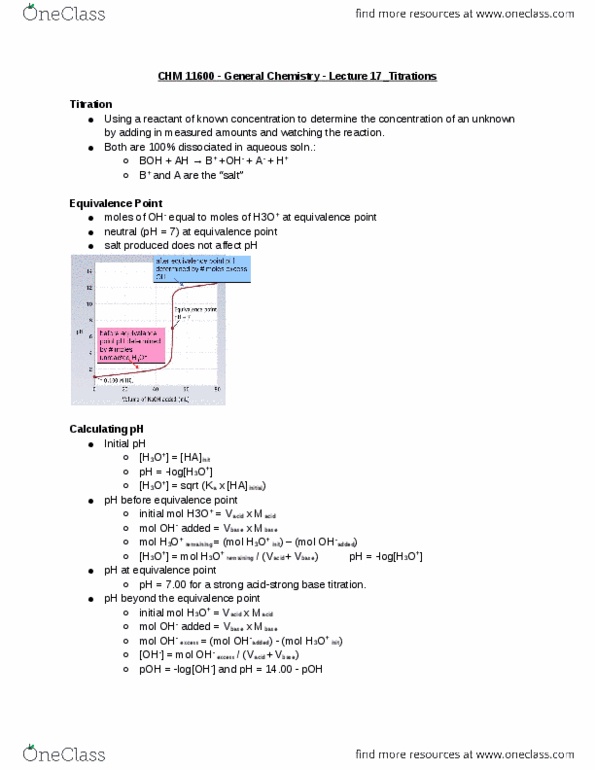 CHM 11600 Lecture Notes - Lecture 17: Equivalence Point, Acid Strength, Weak Base thumbnail