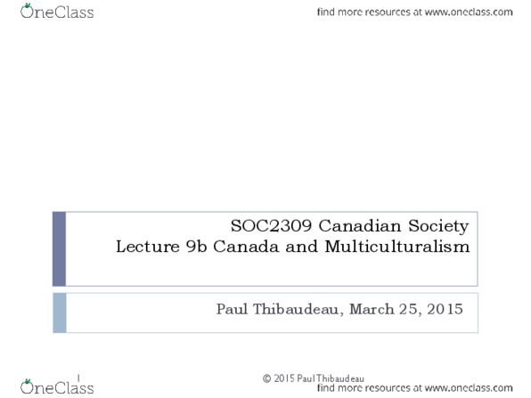 SOC 2309 Lecture Notes - Lecture 9: Interculturalism, Will Kymlicka, Ethnocentrism thumbnail