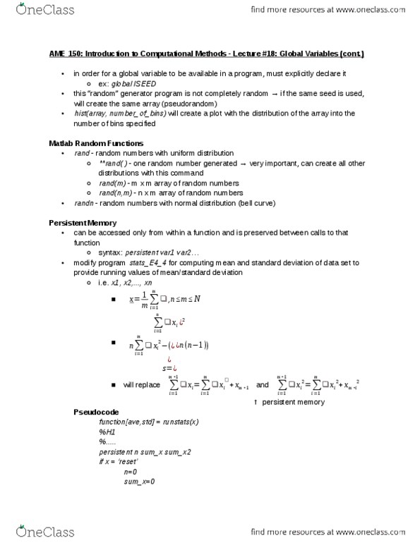 AME 150L Lecture Notes - Lecture 18: Global Variable, Standard Deviation thumbnail