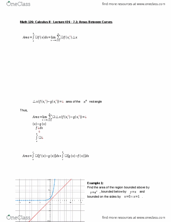 MATH 126 Lecture 26: 7.1: Areas Between Curves thumbnail